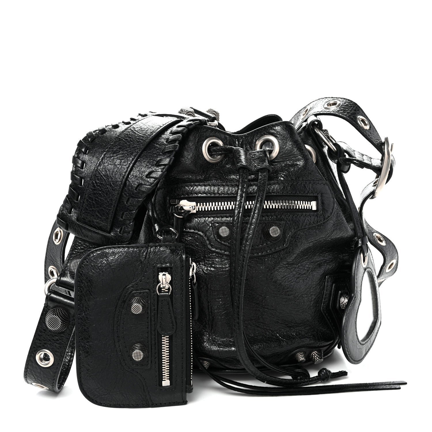 Balenciaga Agneau Arena Le Cagole Bucket Bag XS Black