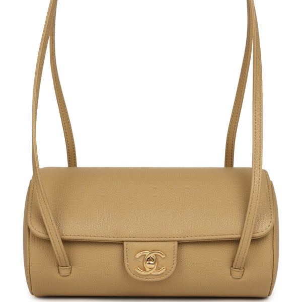Chanel Preppy Coco Bowling Bag Dark Beige Shiny Caviar Brushed Gold Hardware