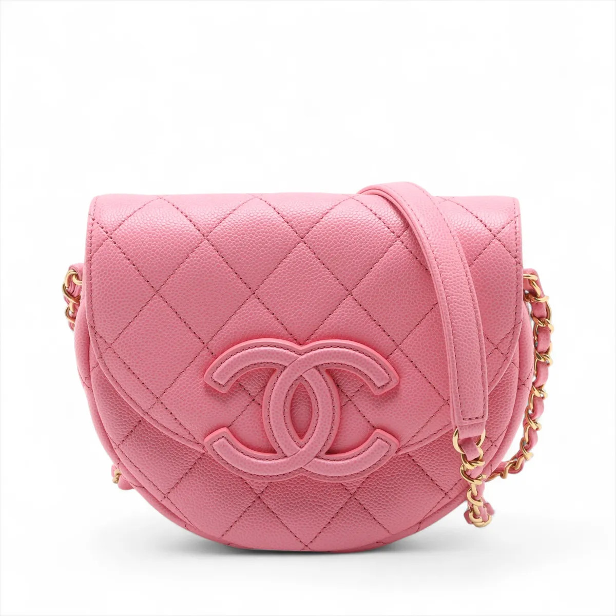 Chanel Matelasse Caviar Skin Chain Shoulder Bag Pink Gold Metal Fittings random