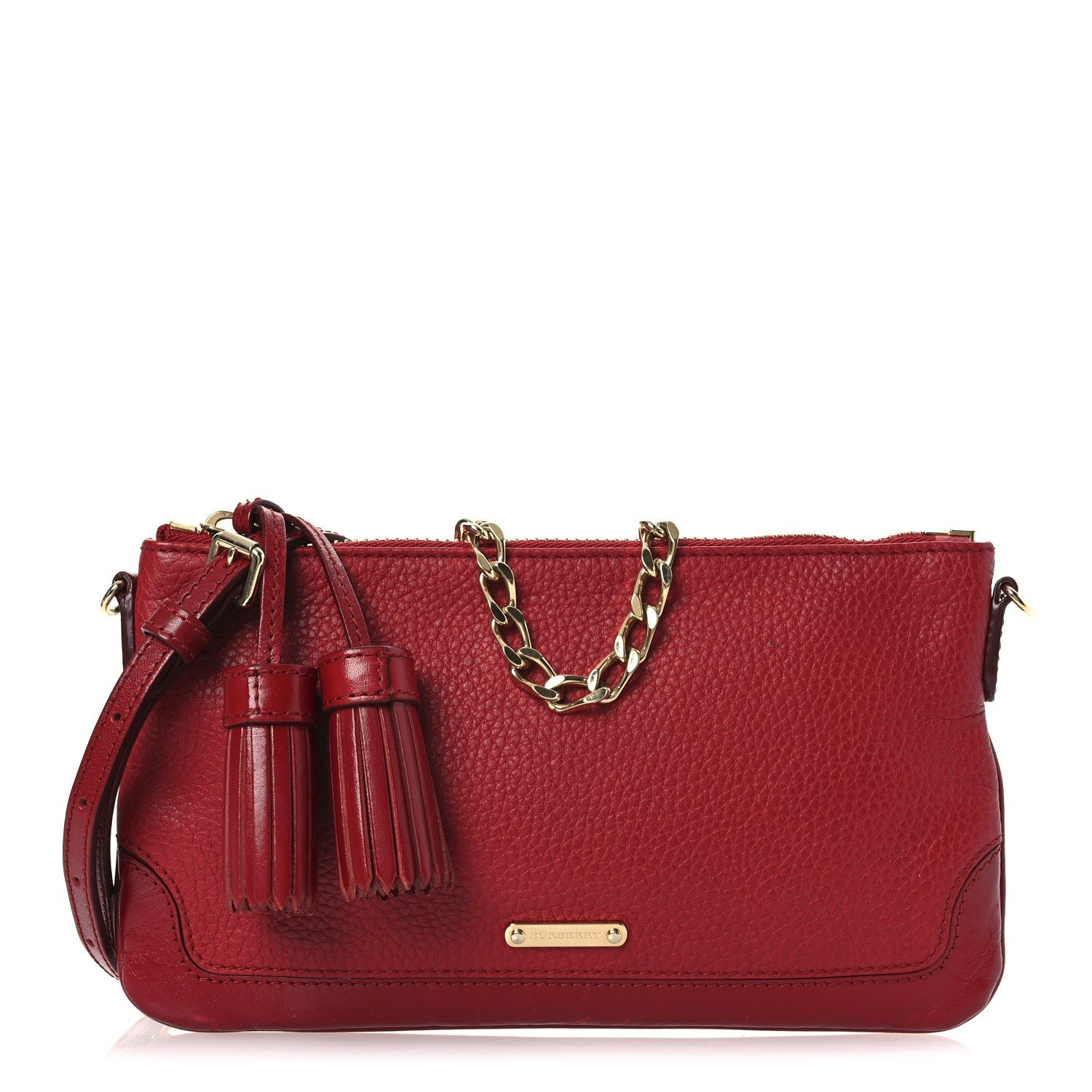 Burberry Signature Grain Calfskin Tassel Peyton Crossbody Clutch Bag Red
