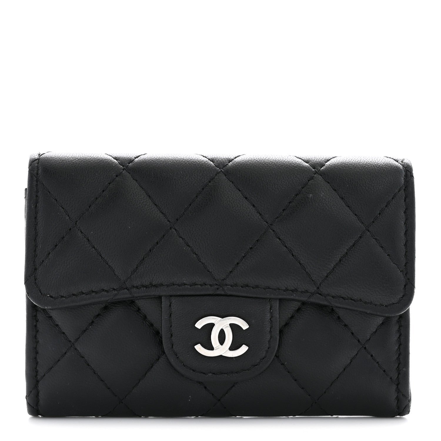 Chanel Lambskin Quilted Flap Card Holder Wallet Black