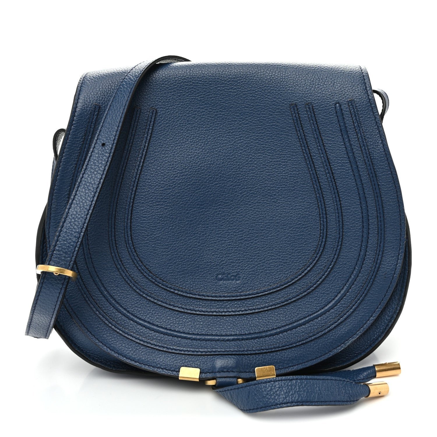 Chloe Grained Calfskin Medium Marcie Saddle Bag Deep Denim