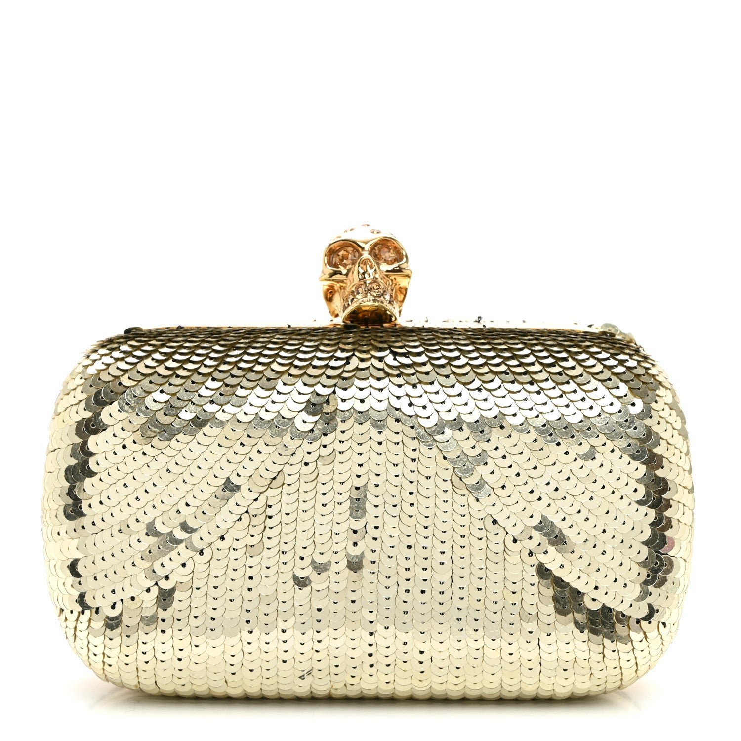 Alexander McQueen Sequin Skull Box Clutch Gold