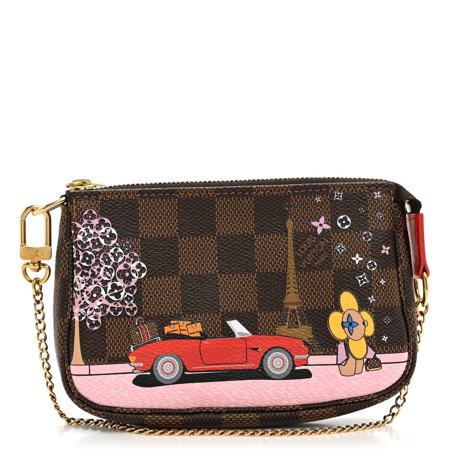 Louis Vuitton Damier Ebene 2019 Christmas Animation Mini Pochette Accessories Red