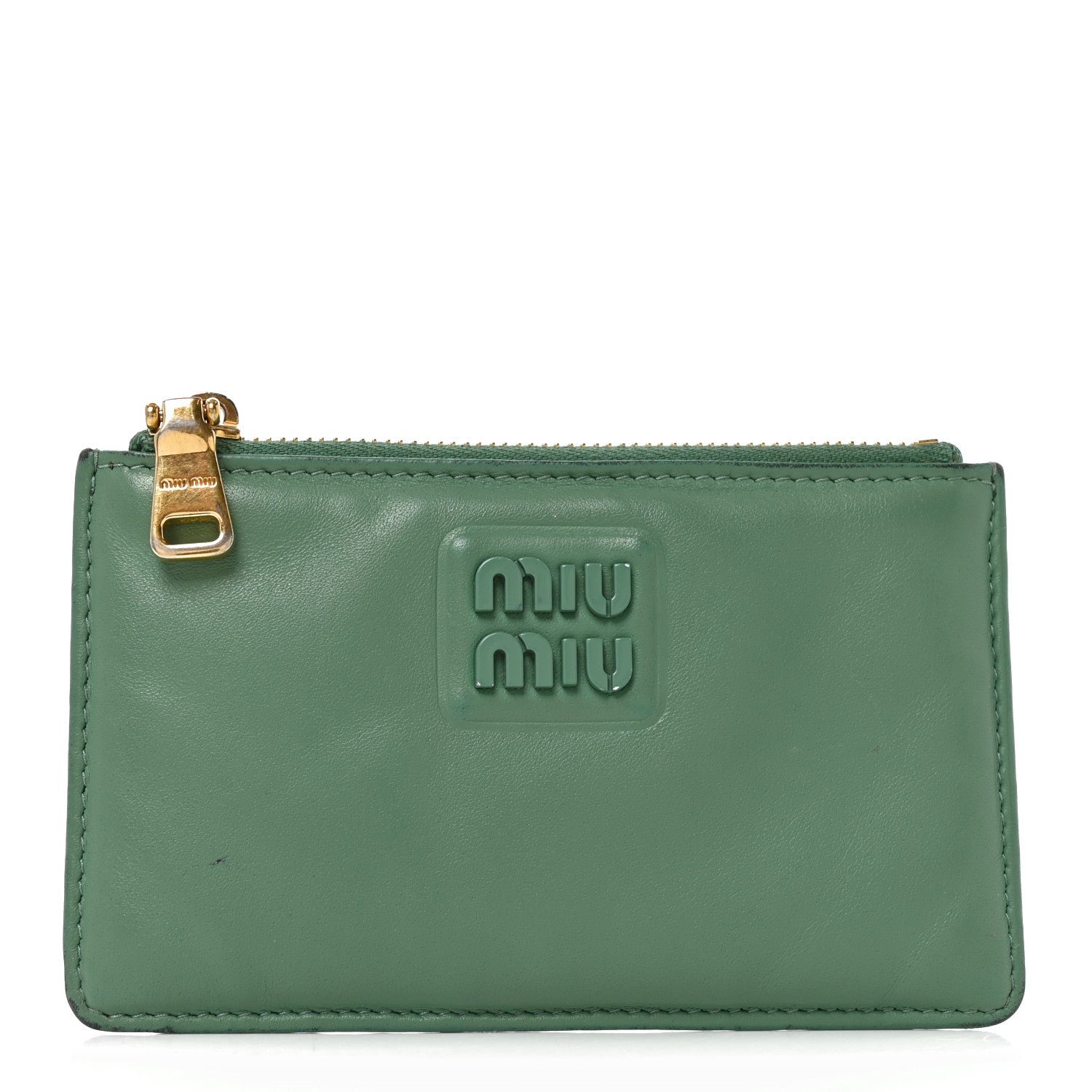 Miu Miu Soft Calf Softy Envelope Zip Card Holder Salvia
