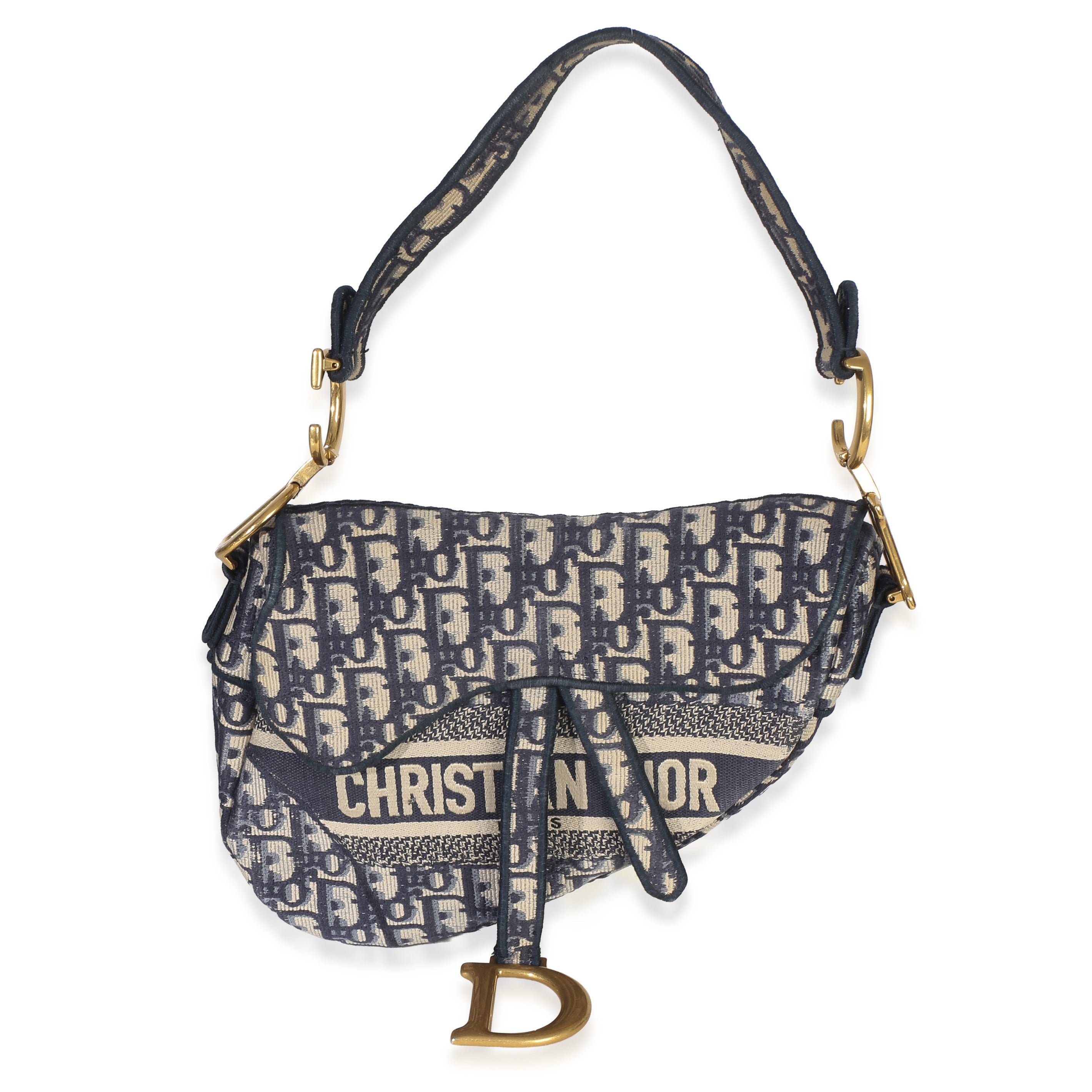 Blue Oblique Embroidered Medium Saddle Bag