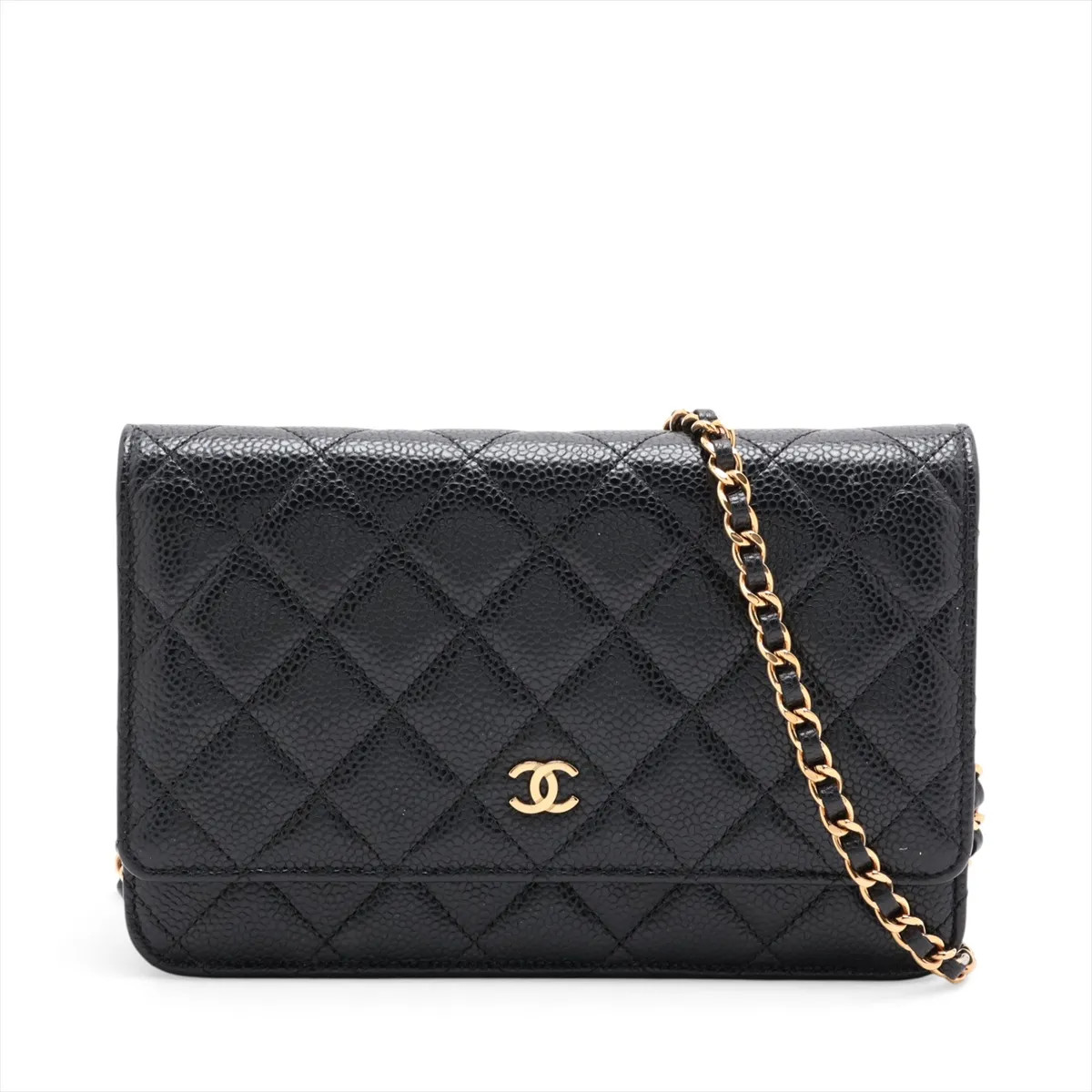 Chanel Matelasse Caviar Skin Chain Wallet Black Gold Metal Fittings random plate