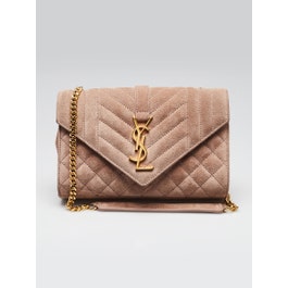 Yves Saint Laurent Taupe Chevron Tri Quilted Suede Envelope Small Crossbody Bag