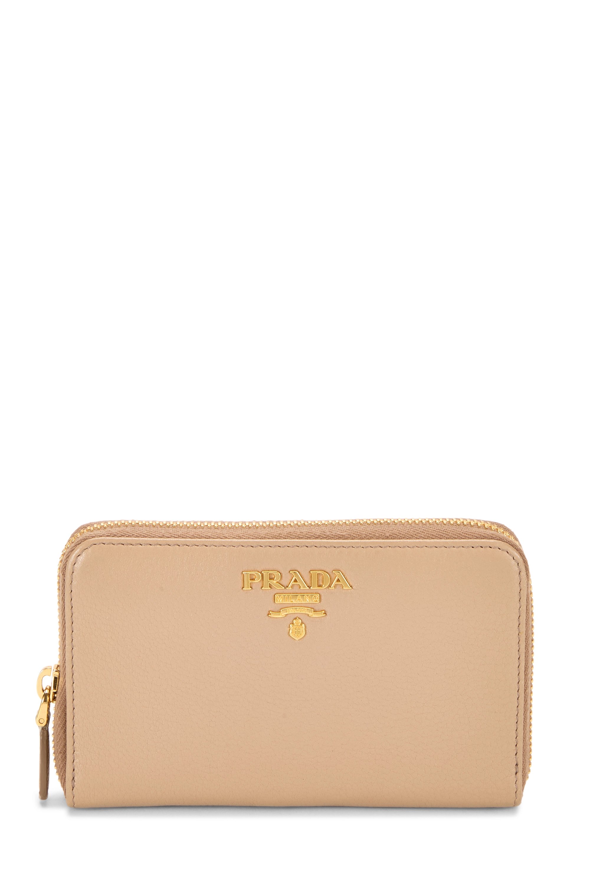 Beige Vitello Daino Zip Around Compact Wallet