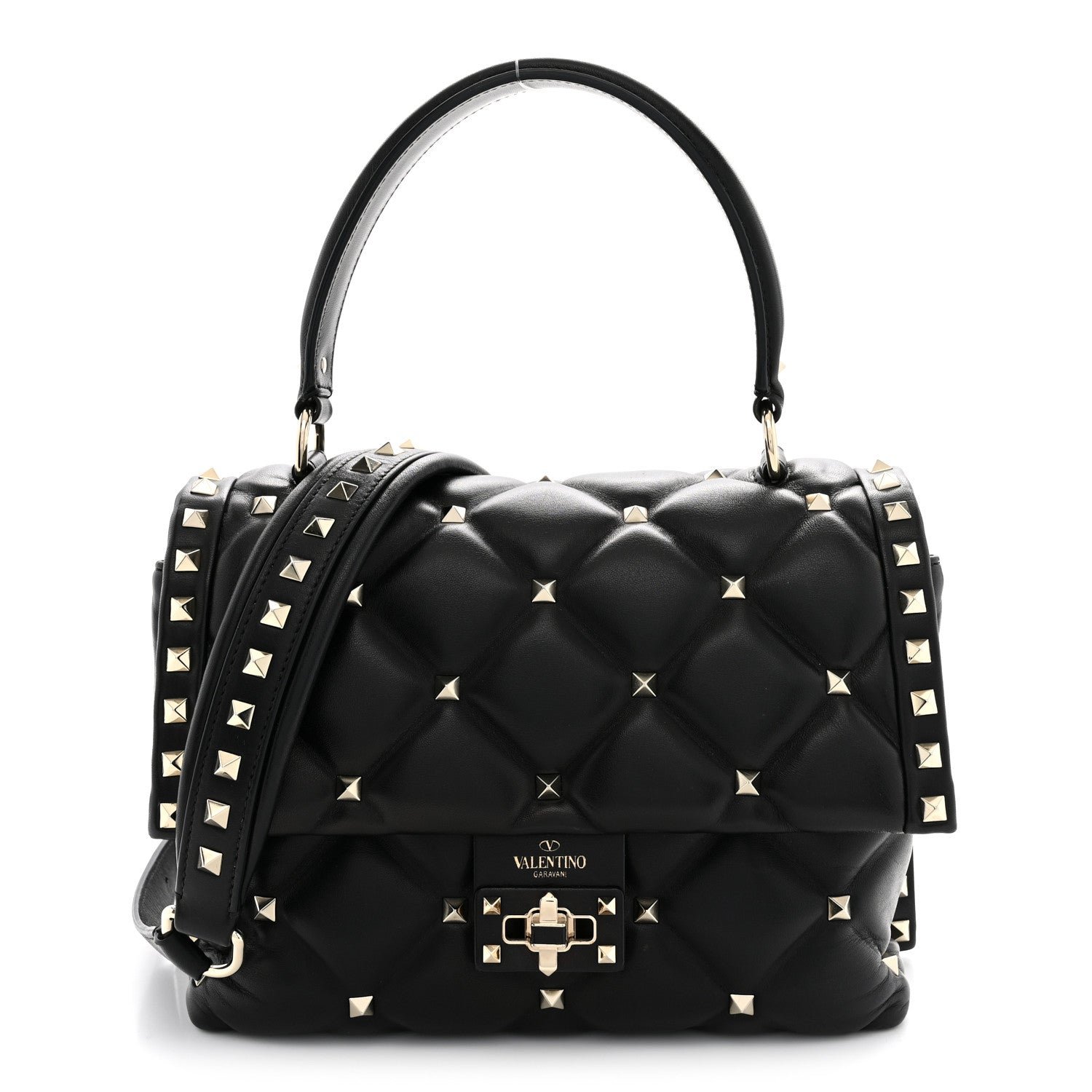 Valentino Garavani Nappa Medium Candystud Top Handle Bag Black
