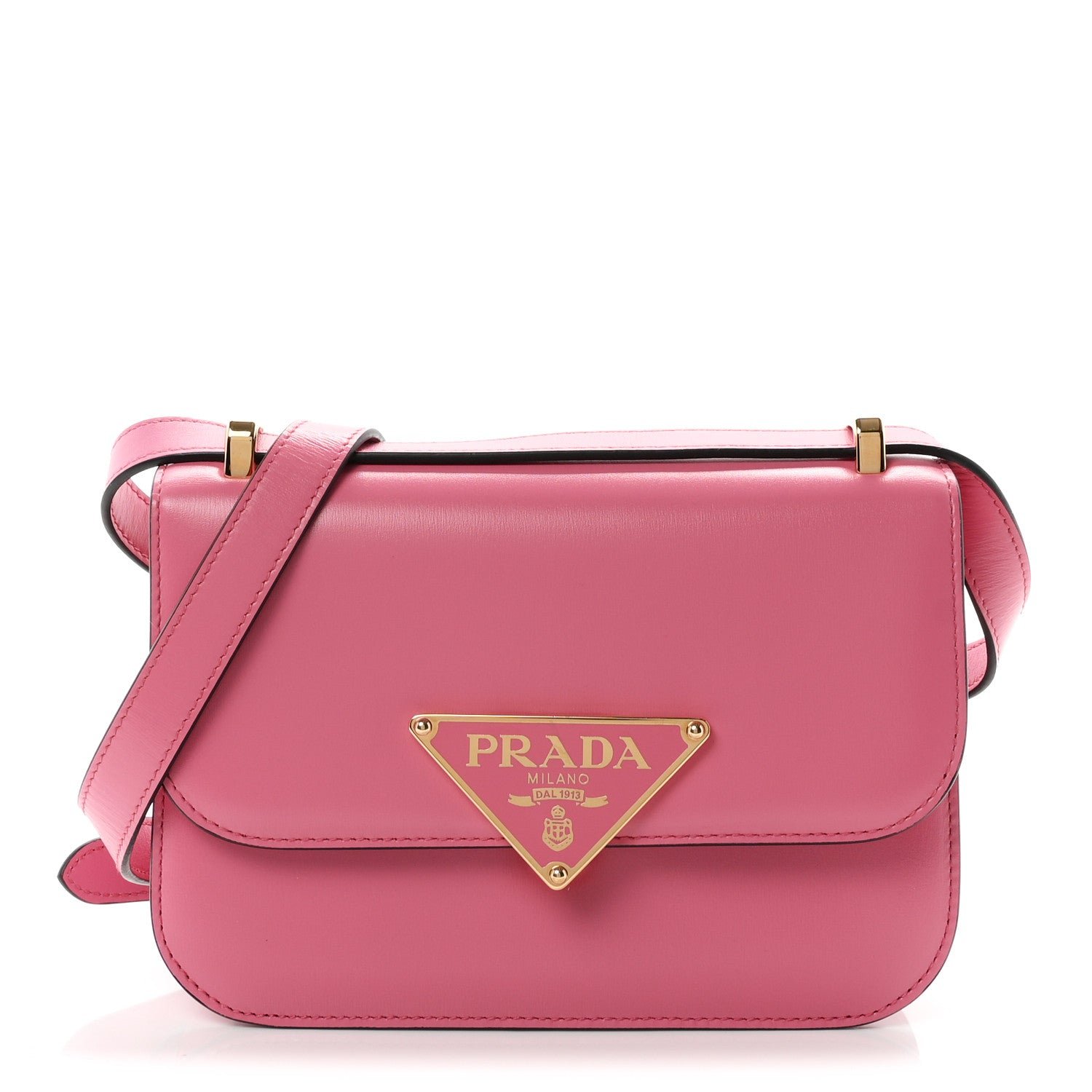 Prada Box Calfskin Triangle Embleme Flap Shoulder Bag Begonia