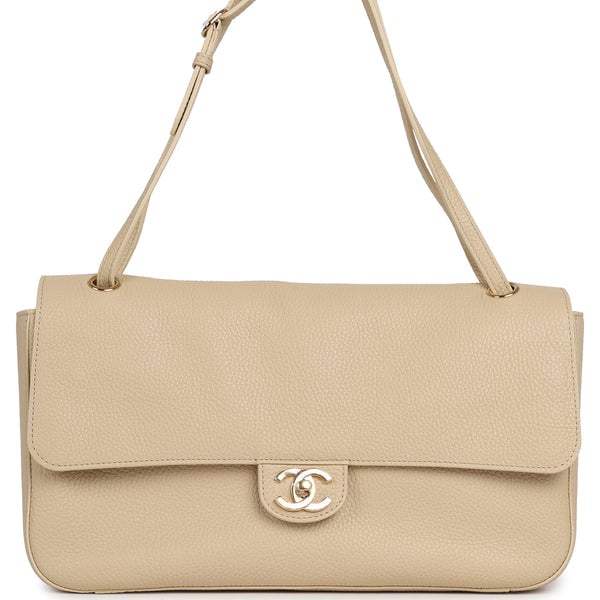 Chanel Maxi "Souplissimo" Small Flap Bag Light Beige Grained Calfskin Gold Hardware