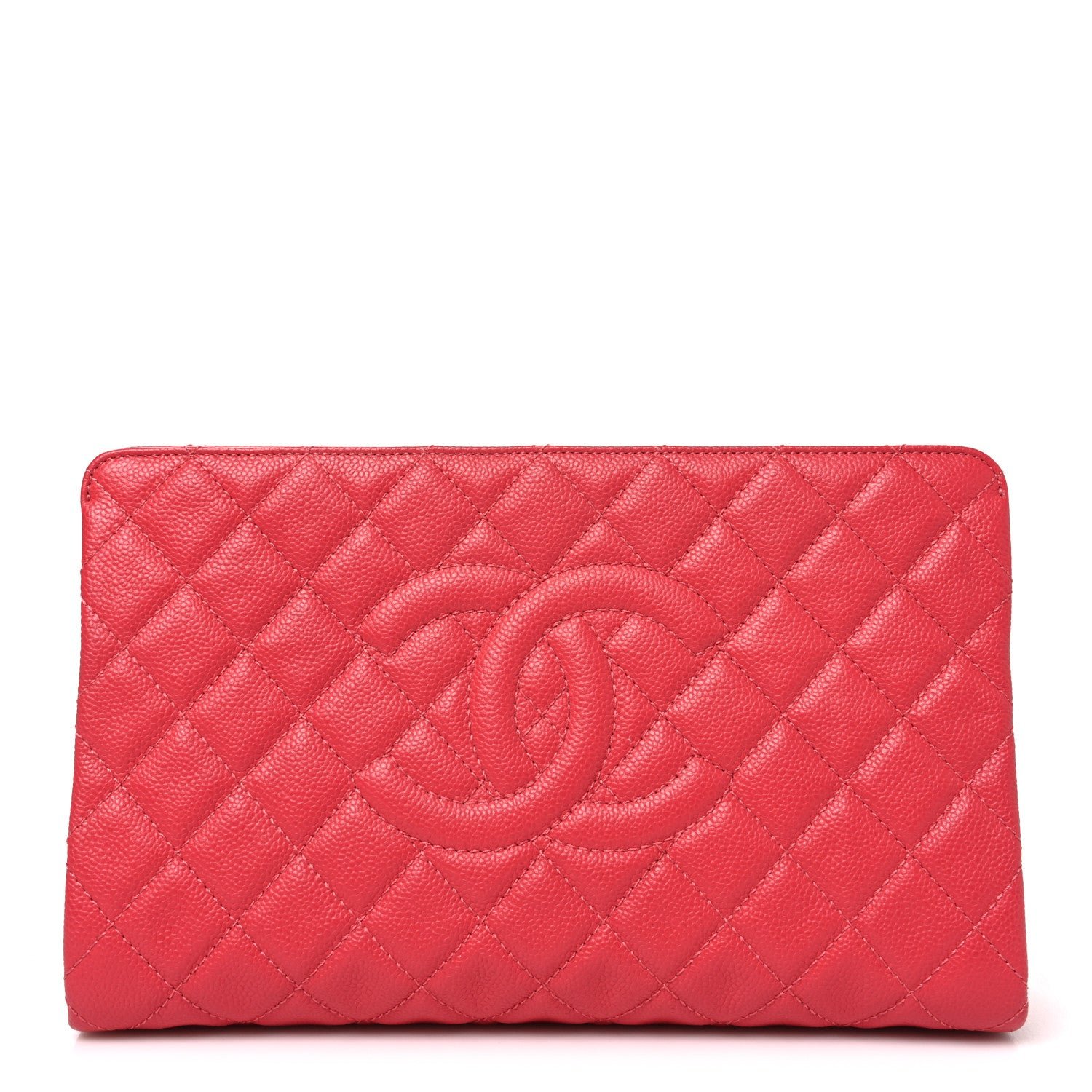 Chanel Caviar Quilted CC Large Clutch Coral
