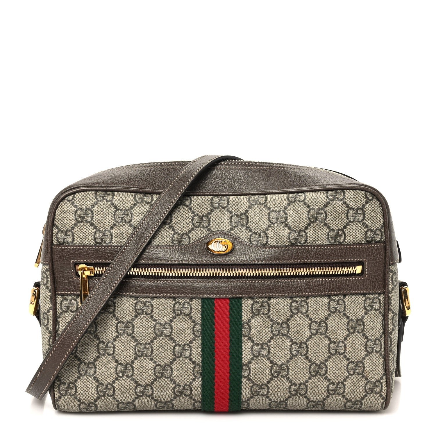 Gucci GG Supreme Monogram Web Small Ophidia Shoulder Bag Brown