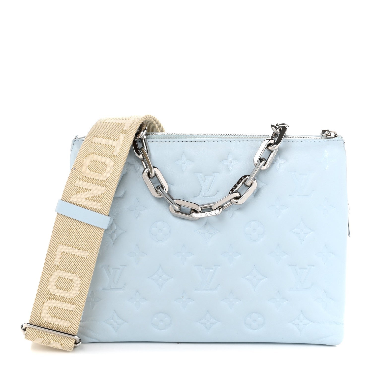 Louis Vuitton Lambskin Embossed Monogram Coussin PM Ice Blue