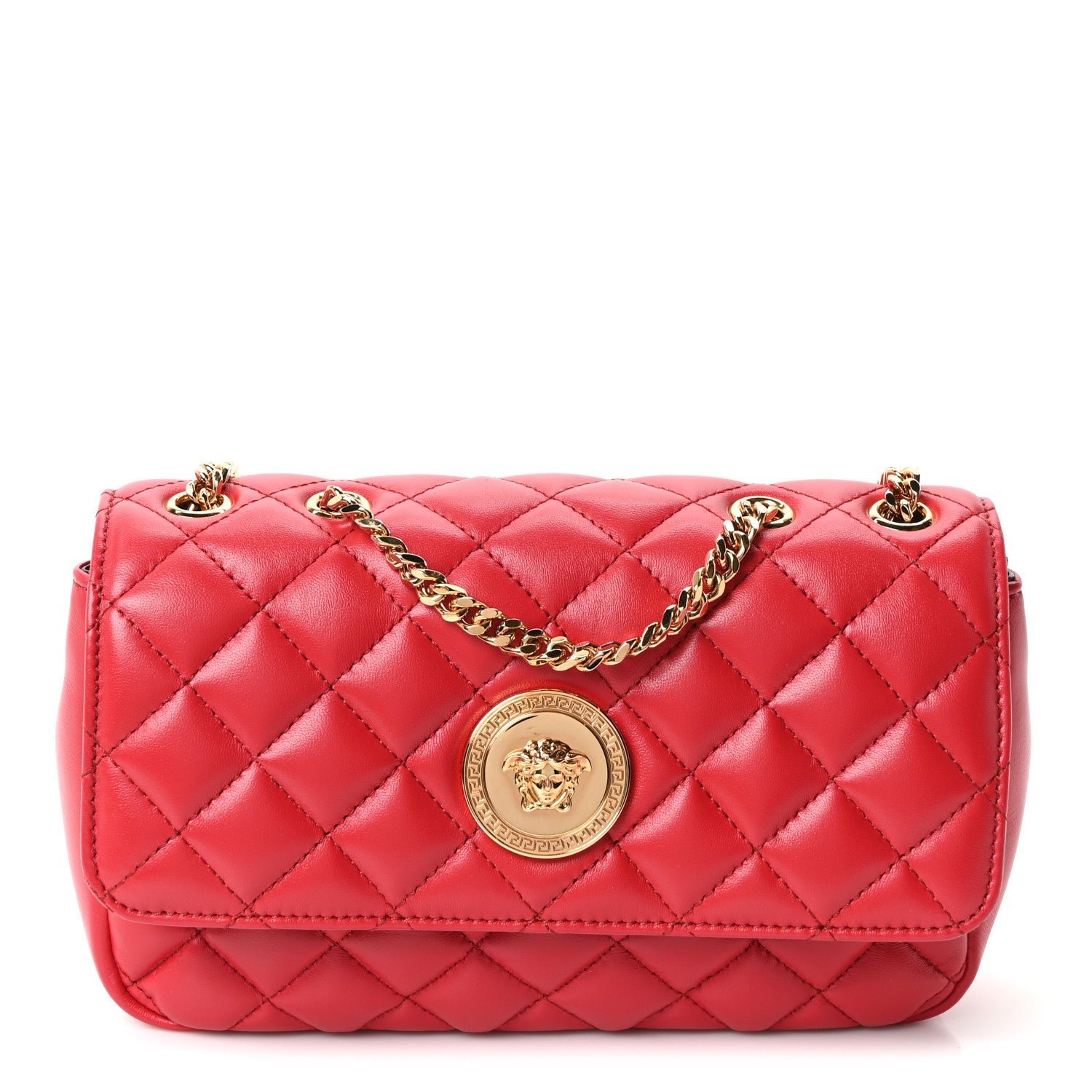 Versace Nappa Quilted Medusa Chain Crossbody Red