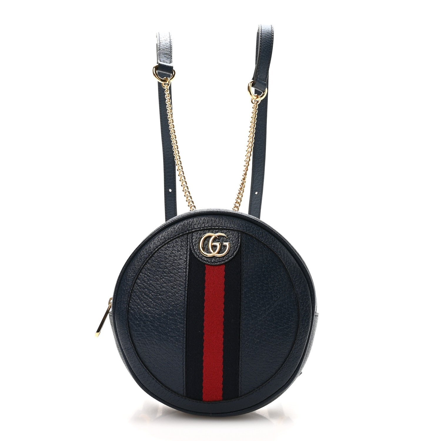 Gucci Textured Calfskin Web Mini Ophidia Round Backpack Blue Agata