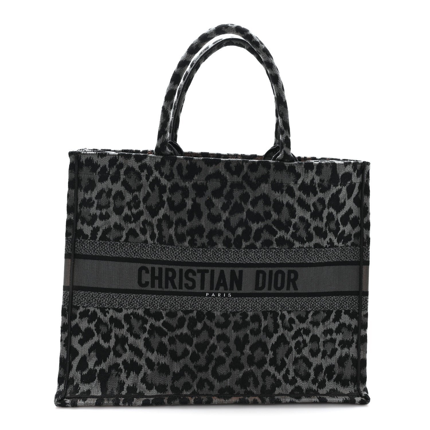 Dior Canvas Mizza Embroidered Large Leopard Book Tote Grey