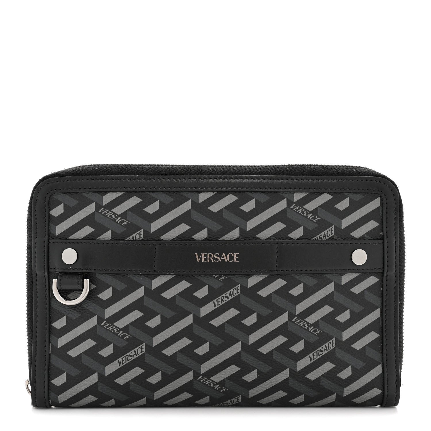 Versace Versace Coated Canvas La Greca Signature  Black Gray