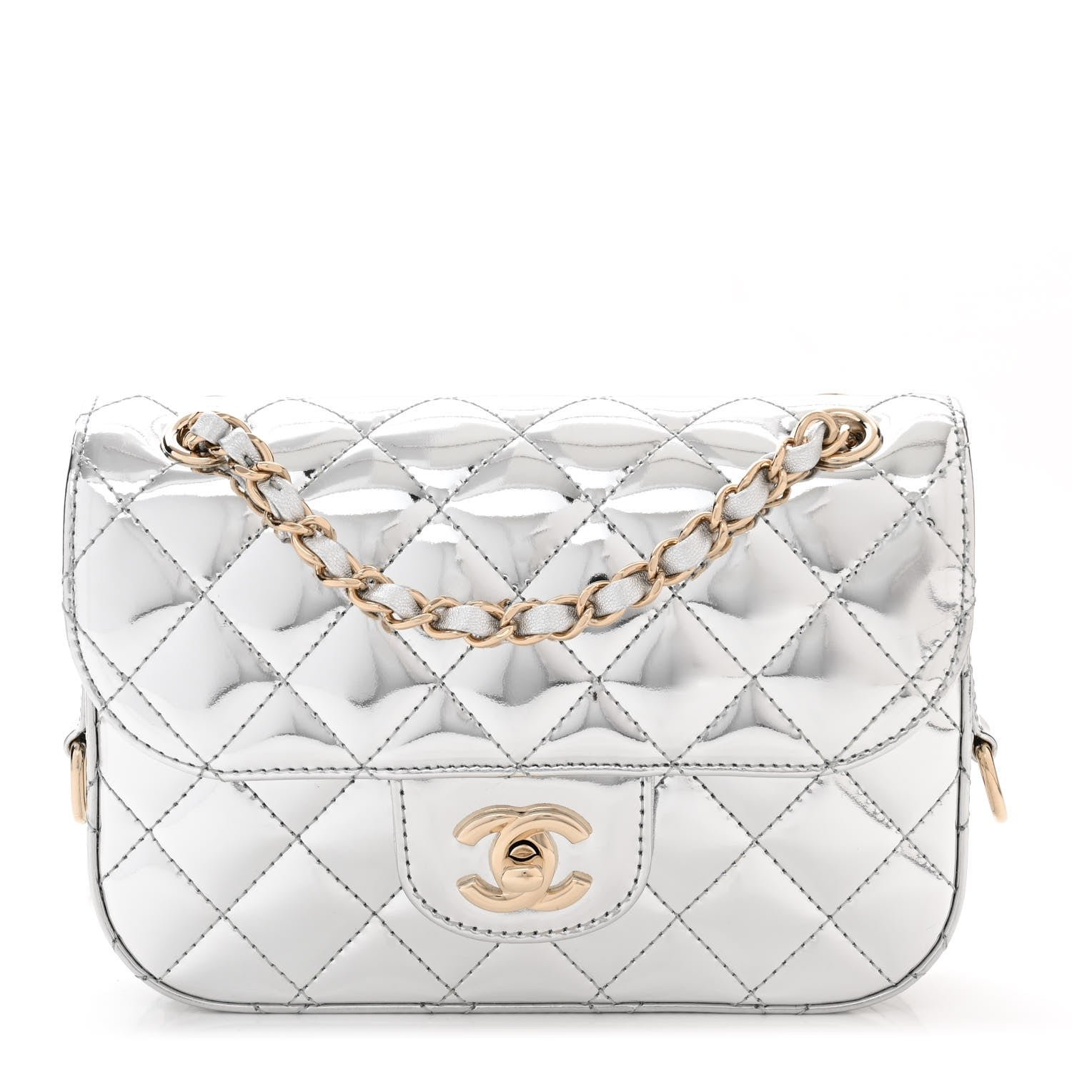 Chanel Mirror Calfskin Metallic Calfskin Quilted Hollywood Boulevard Mini Flap With Star Coin Purse Silver