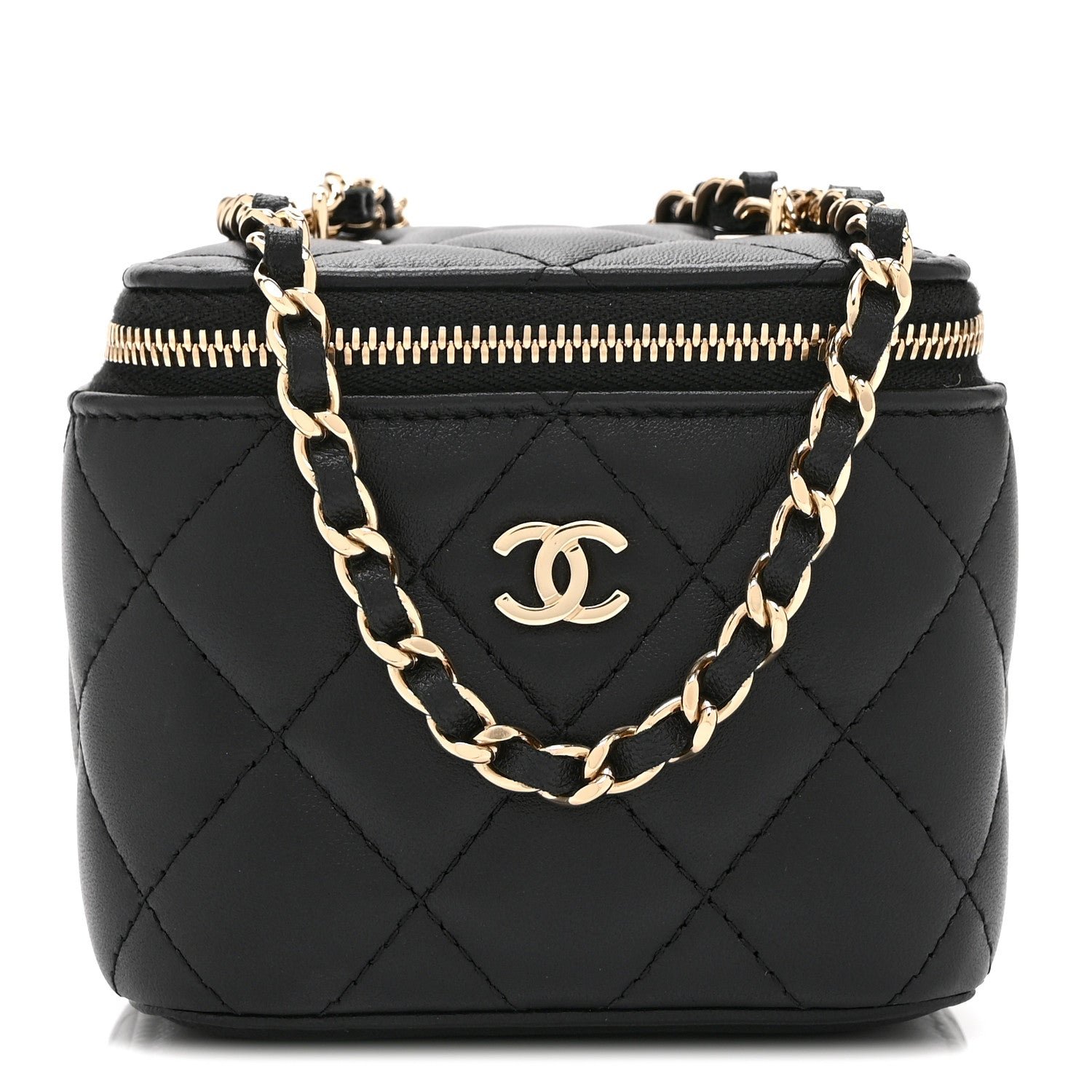 Chanel Lambskin Quilted Mini Vanity Case With Chain Black