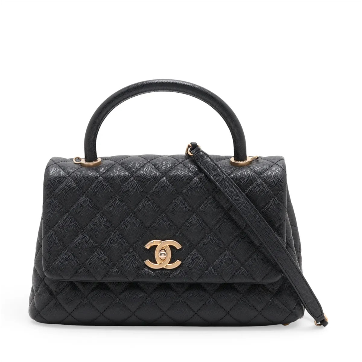 Chanel Coco handle 29 S Caviar Skin 2 Way Handbag Black Gold Metal Fittings 24XX