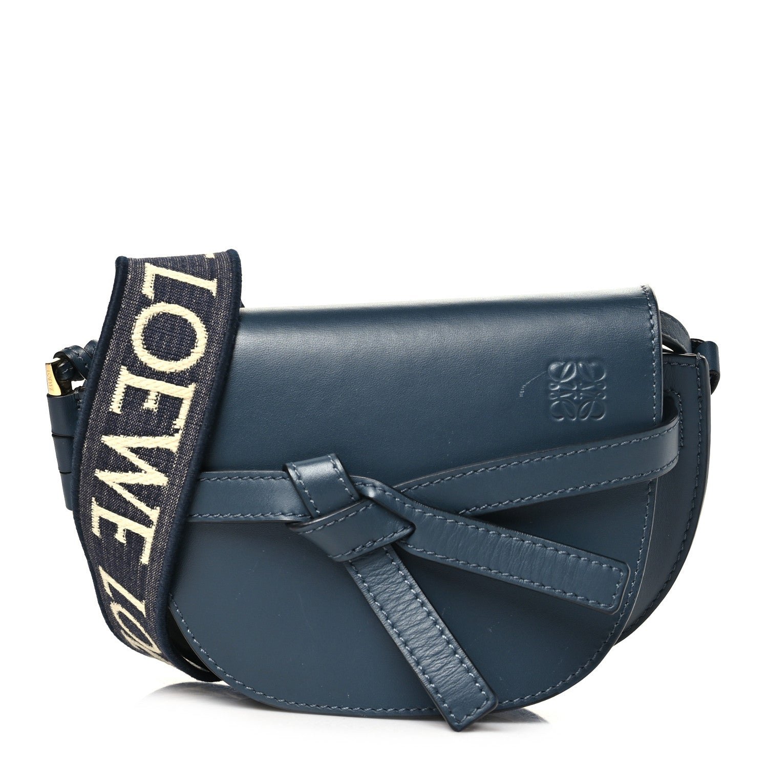 Loewe Calfskin Jacquard Mini Gate Crossbody Bag Onyx Blue