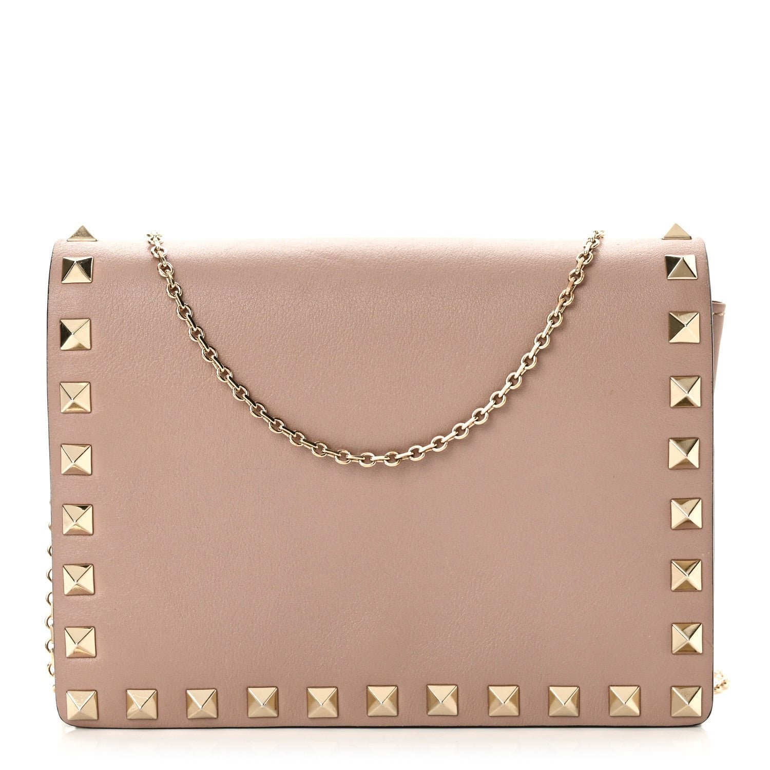 Valentino Garavani Vitello Rockstud Wallet on Chain Poudre