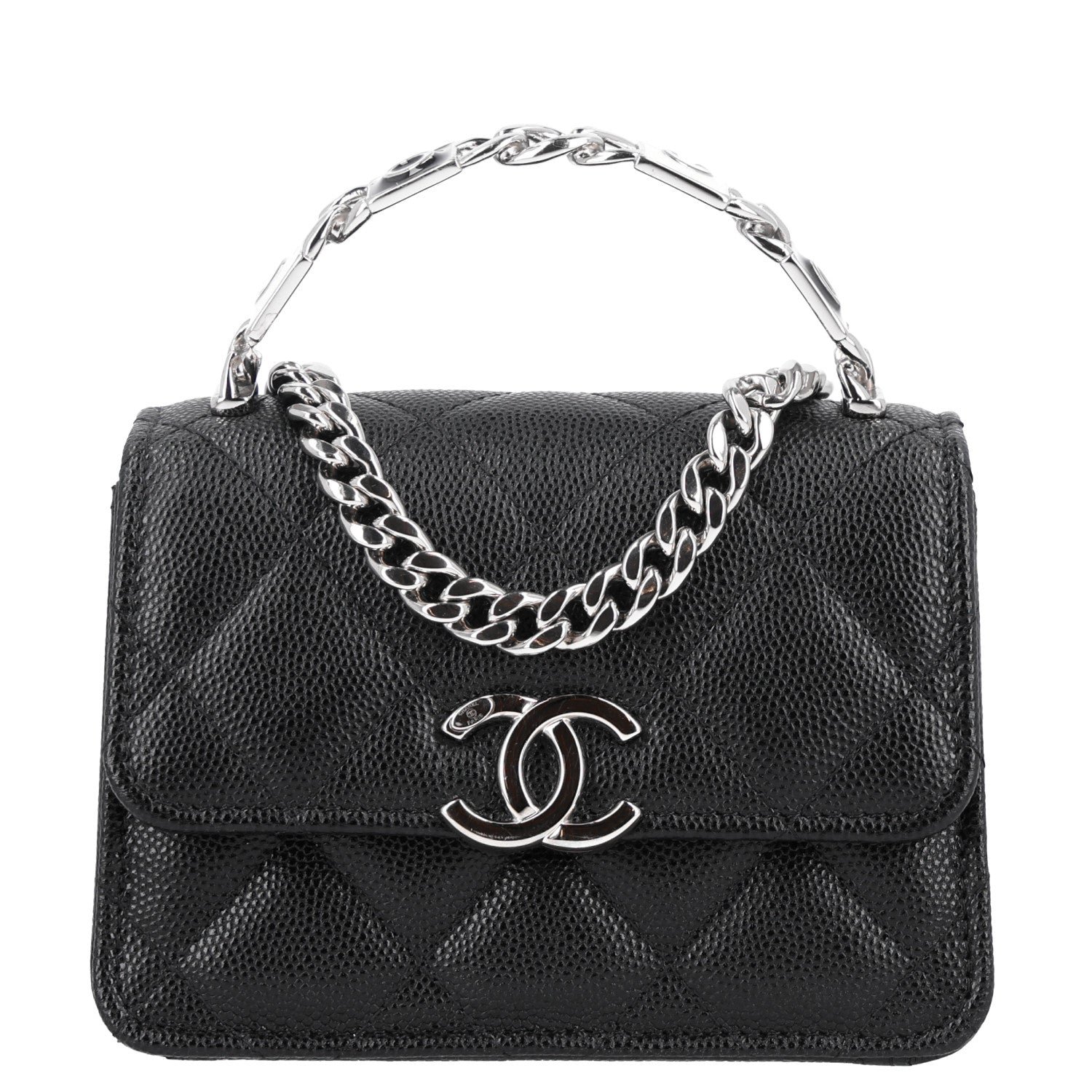 Chanel Caviar Quilted Pick Me Up Clutch With Chain Black