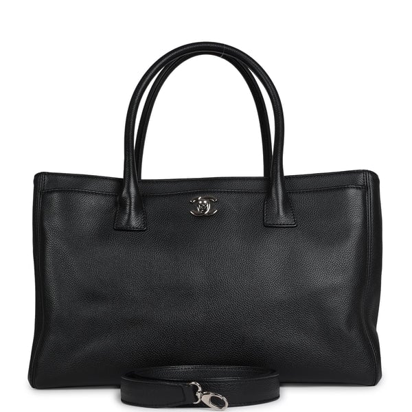 Pre-owned Chanel Large Executive Cerf Tote Bag Black Grained Calfskin Silver Hardware