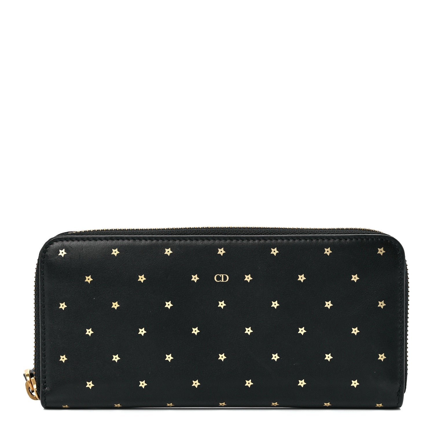 Dior Calfskin Stars Voyageur Zip Around Wallet Black