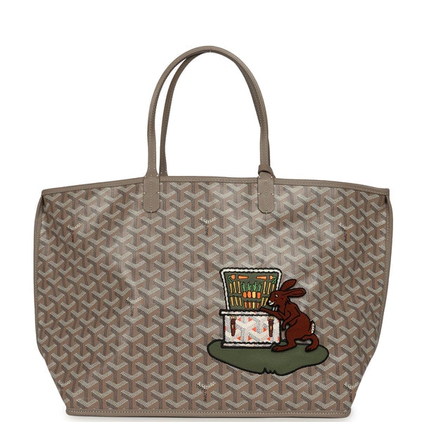 Goyard Goyard Goyardine Greige Anjou PM Embroidered Bunny Tote Palladium Hardware