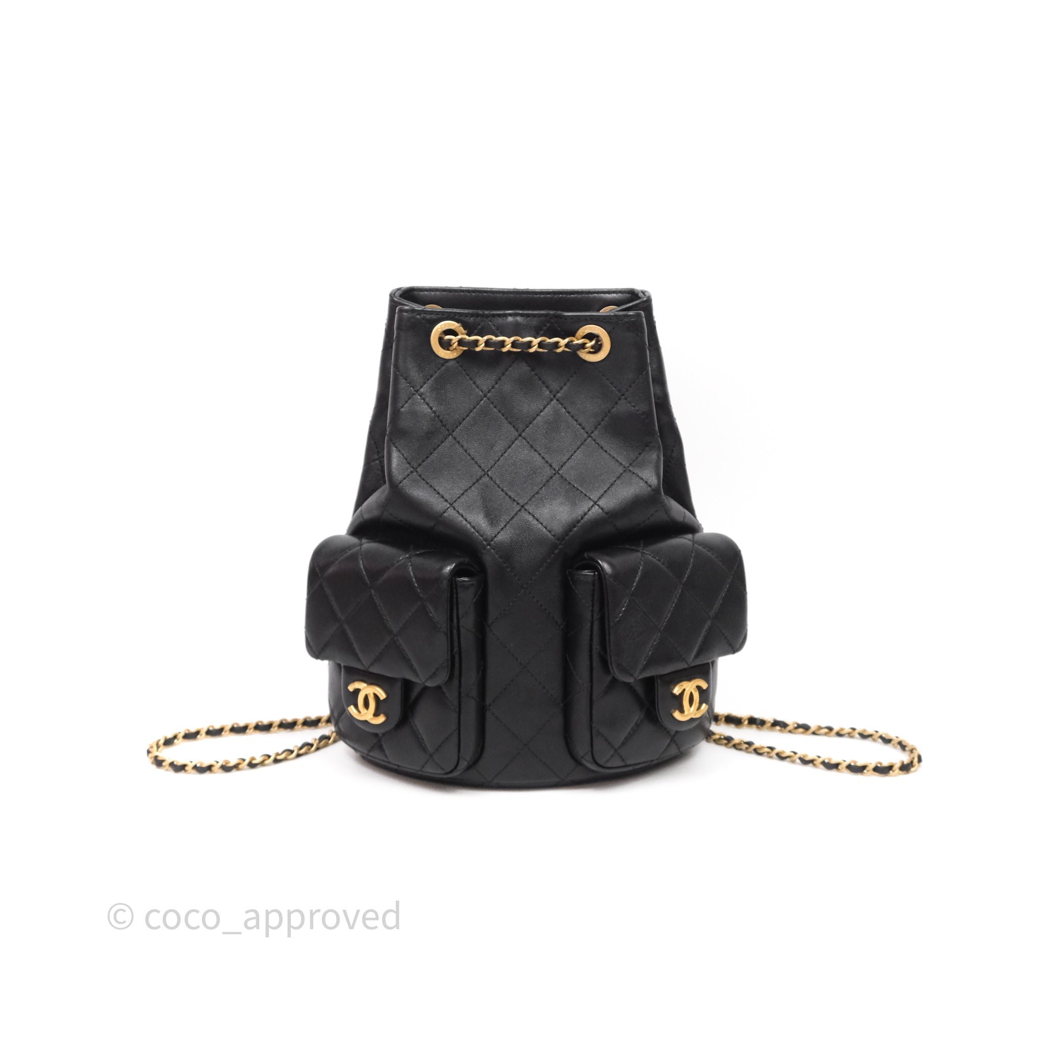 Chanel Double Pocket Black Lambskin Gold Hardware 25C