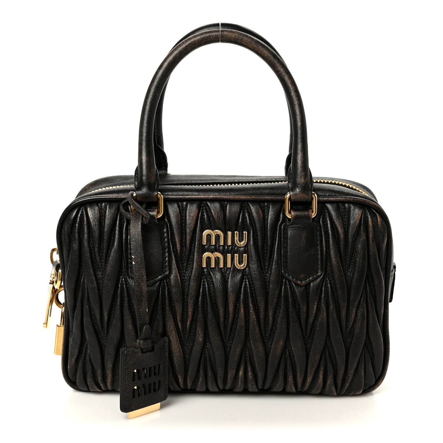 Miu Miu Nappa Matelasse Arcadie Top Handle Bag Sabbia Caffe