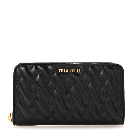 Miu Miu Vitello Shine Matelasse Zip Around Wallet Black