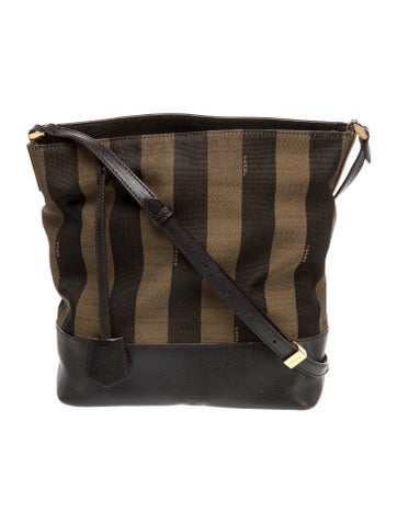 Pequin Brown Leather & Tobacco Pequin Stripe Canvas Crossbody Bag