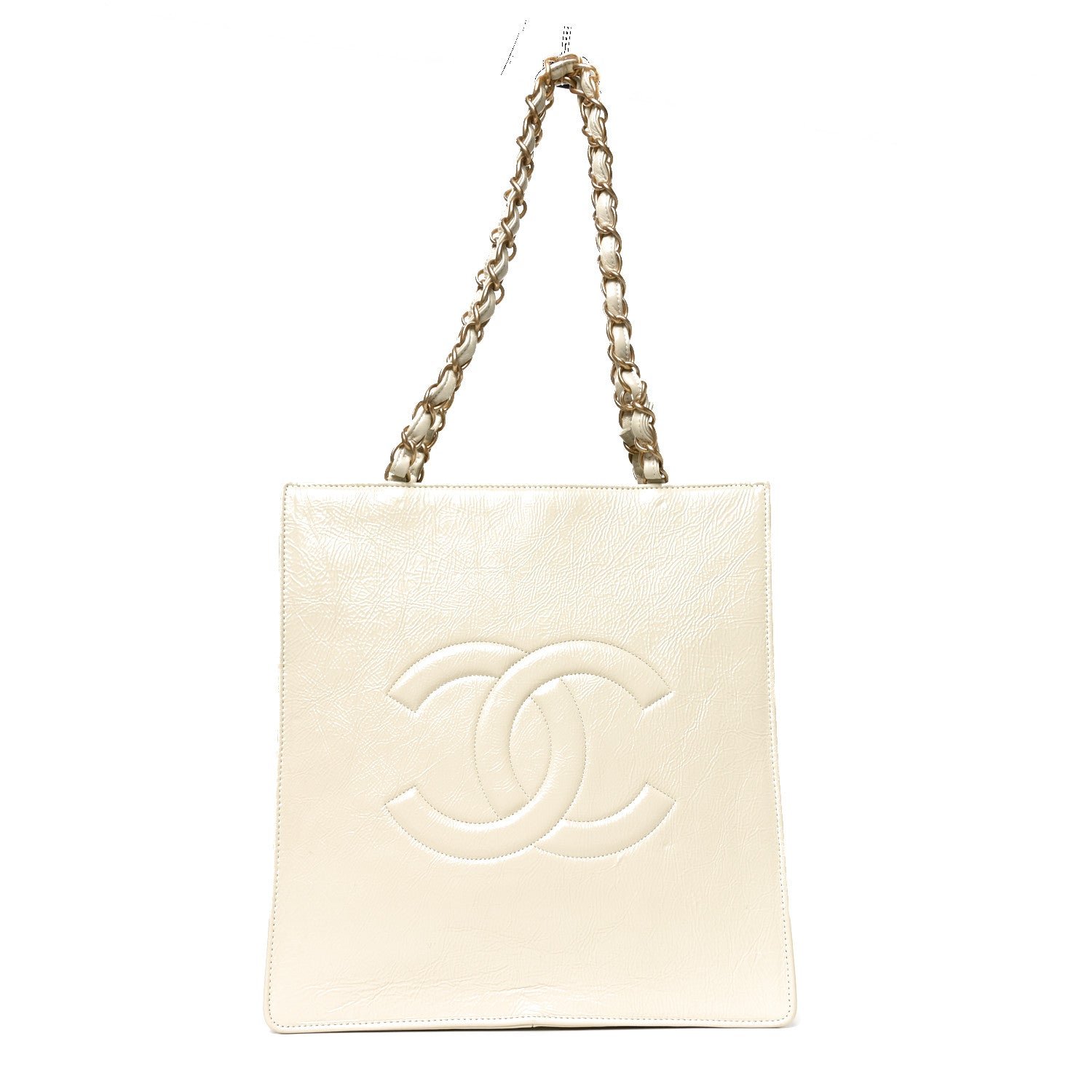 Chanel Shiny Aged Calfskin North South Shopping Bag White