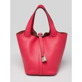 Hermes Hermes 18cm Rose Mexico Clemence Leather Palladiul Plated Picotin Lock Bag