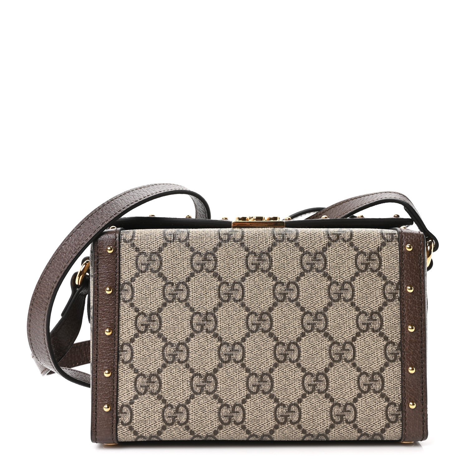 Gucci GG Supreme Monogram Textured Dollar Calfskin Mini Trunk Shoulder Bag Beige Ebony New Acero