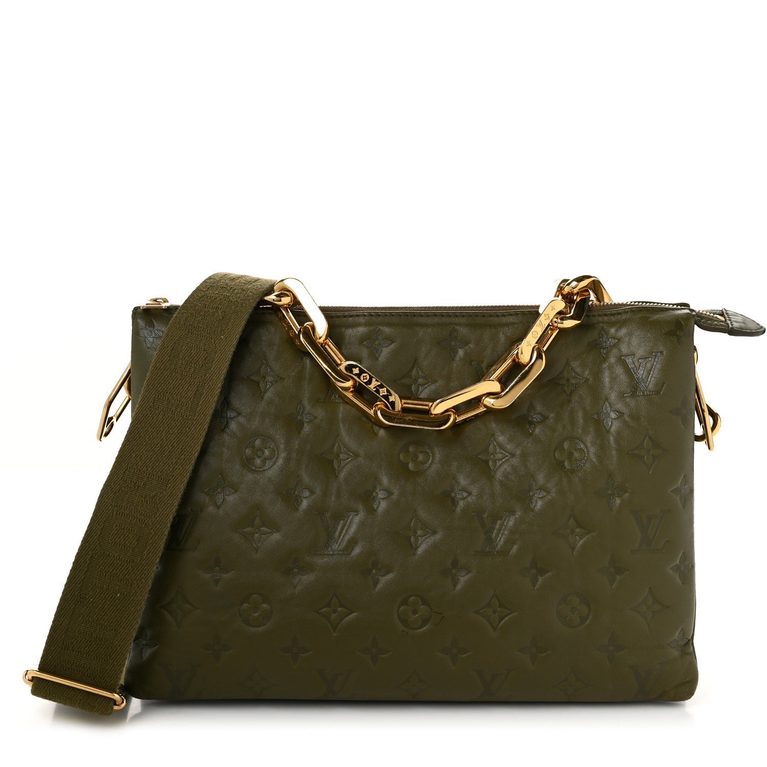 Louis Vuitton Lambskin Embossed Monogram Coussin MM Khaki