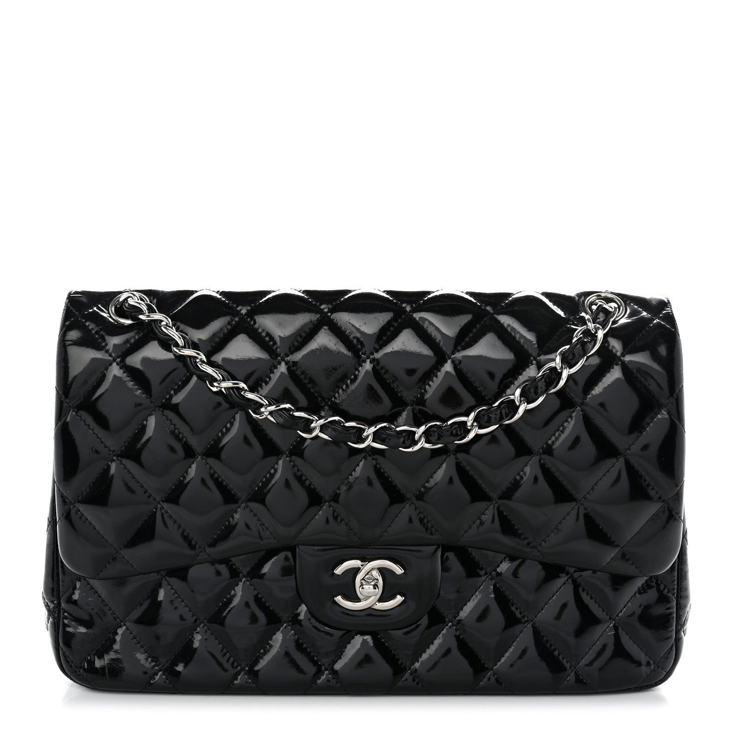 Chanel Patent Quilted Jumbo Double Flap Black
