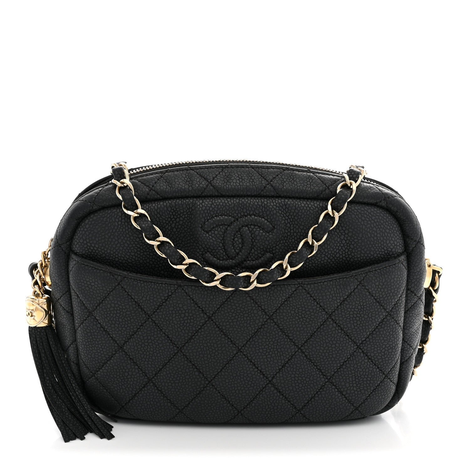 Chanel Iridescent Caviar Quilted Small Coco Tassel Camera Case Black