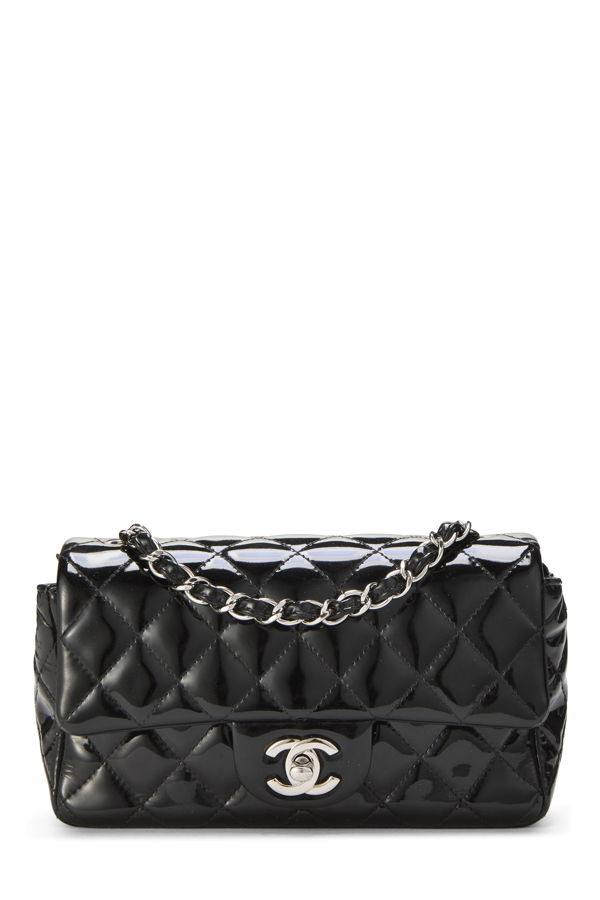 Black Quilted Patent Leather Half Flap Mini