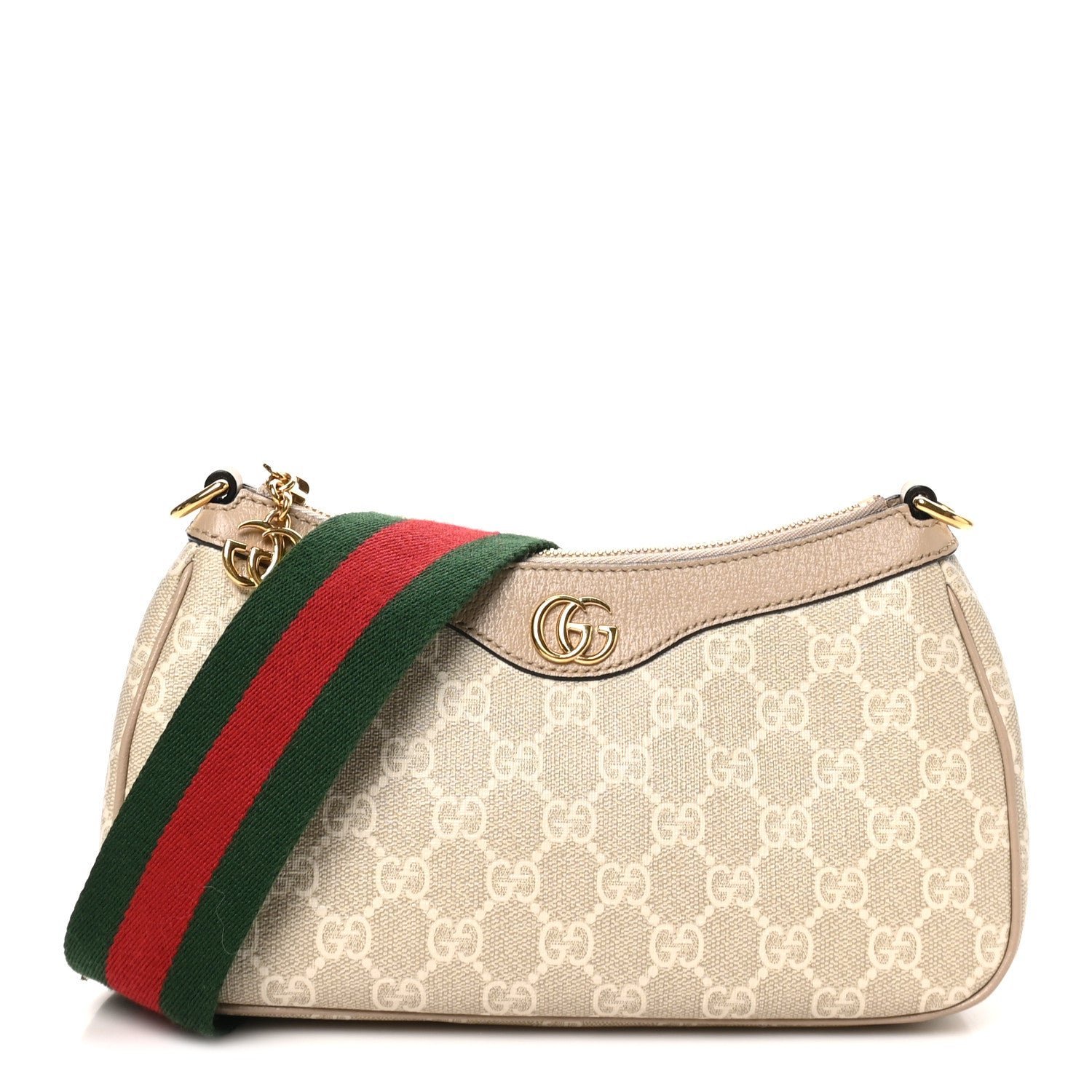 Gucci GG Supreme Monogram Textured Dollar Calfskin Web Small Ophidia GG Handbag Beige Mystic White Oatmeal