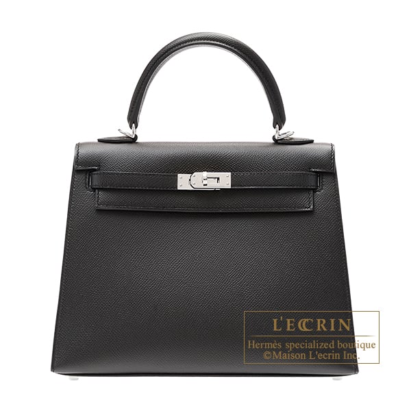 Hermes Kelly bag 25 Sellier Black Epsom leather Silver hardware