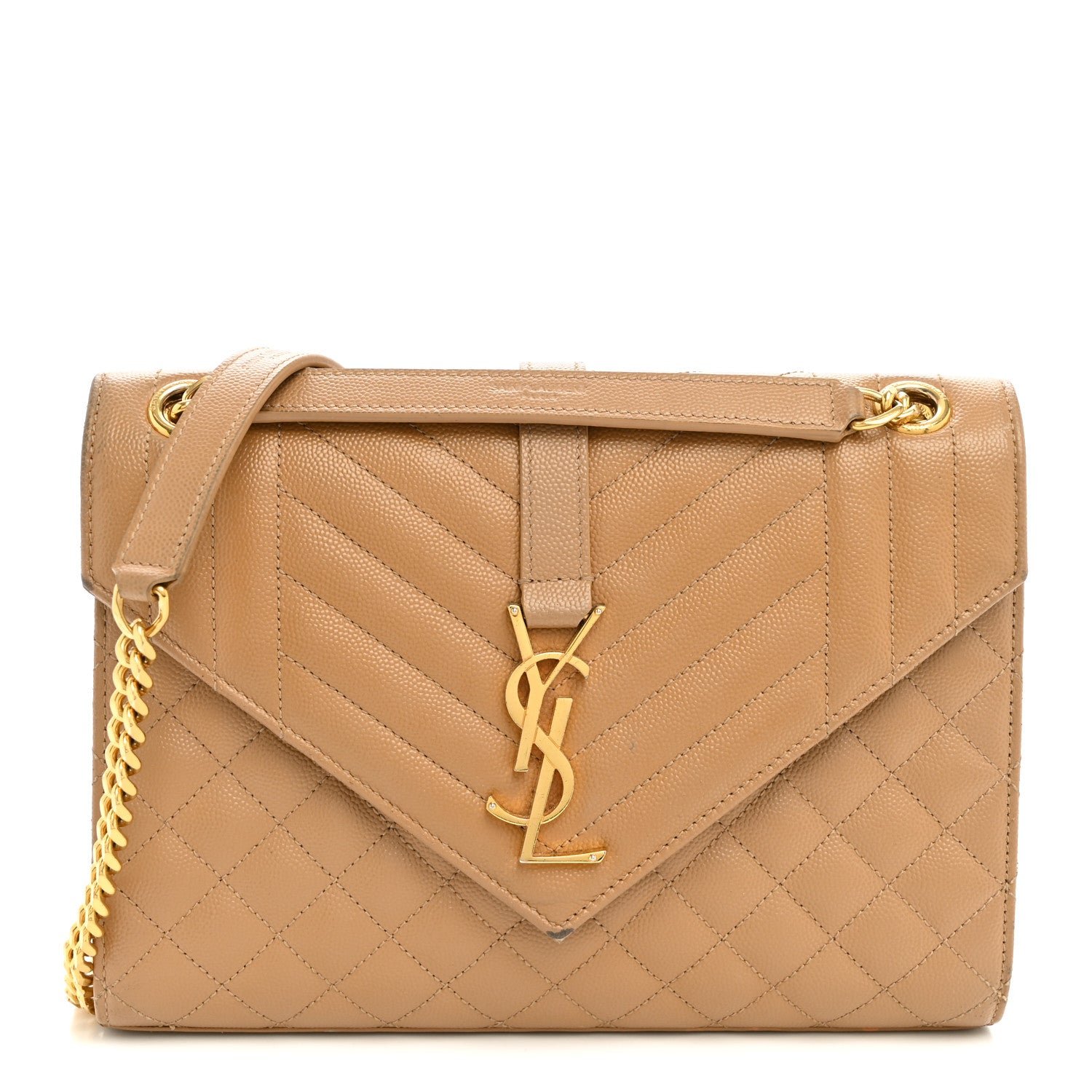 Saint Laurent Grain De Poudre Textured Mixed Matelasse Medium Triquilt Monogram Satchel Dark Beige