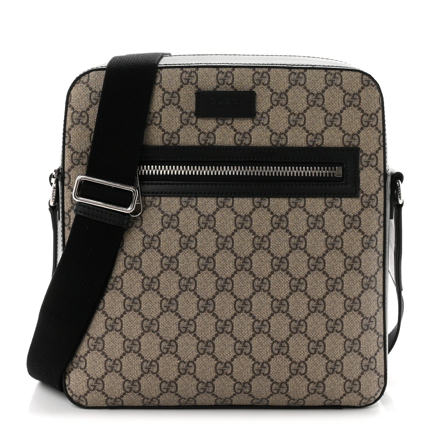 Gucci GG Supreme Monogram Flat Messenger Bag Beige Black New Acero