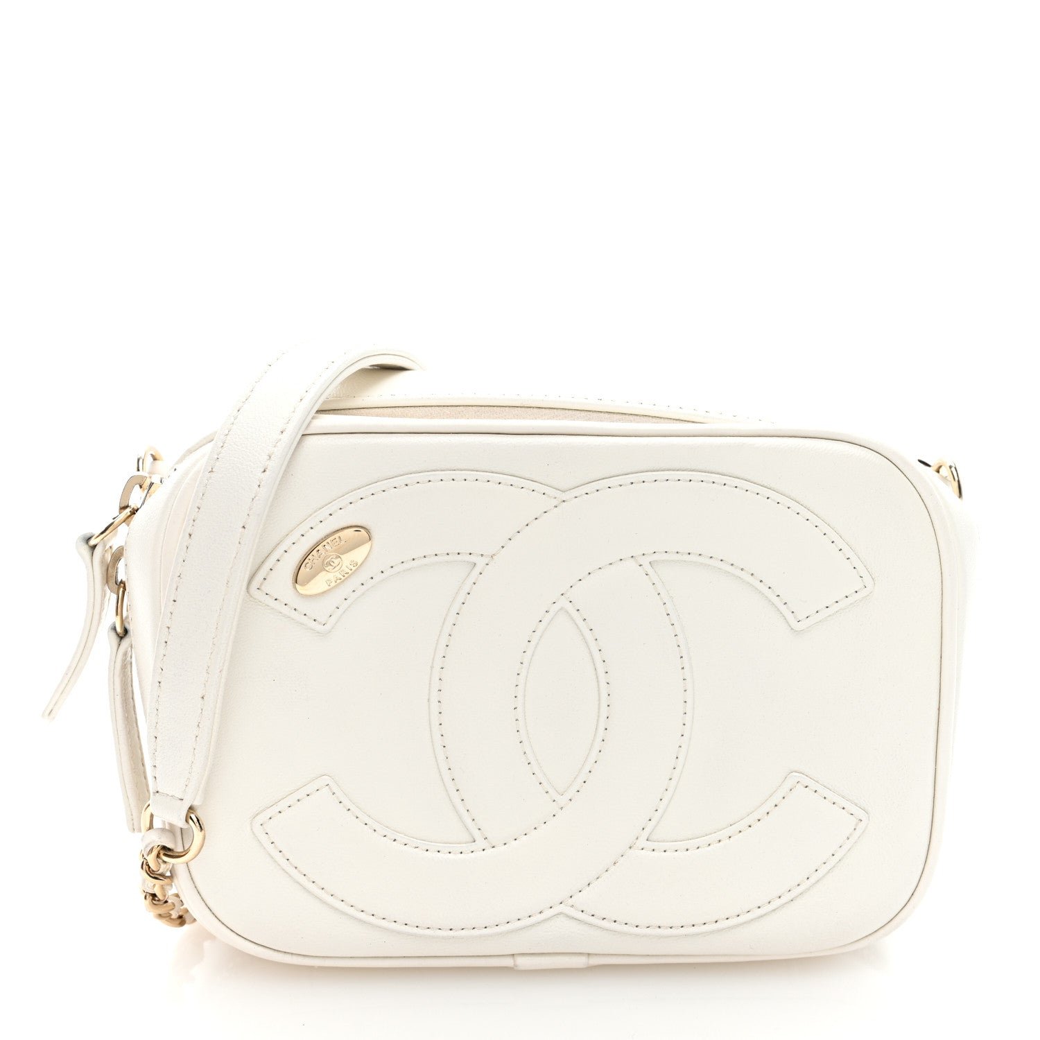 Chanel Lambskin CC Mania Camera Case White