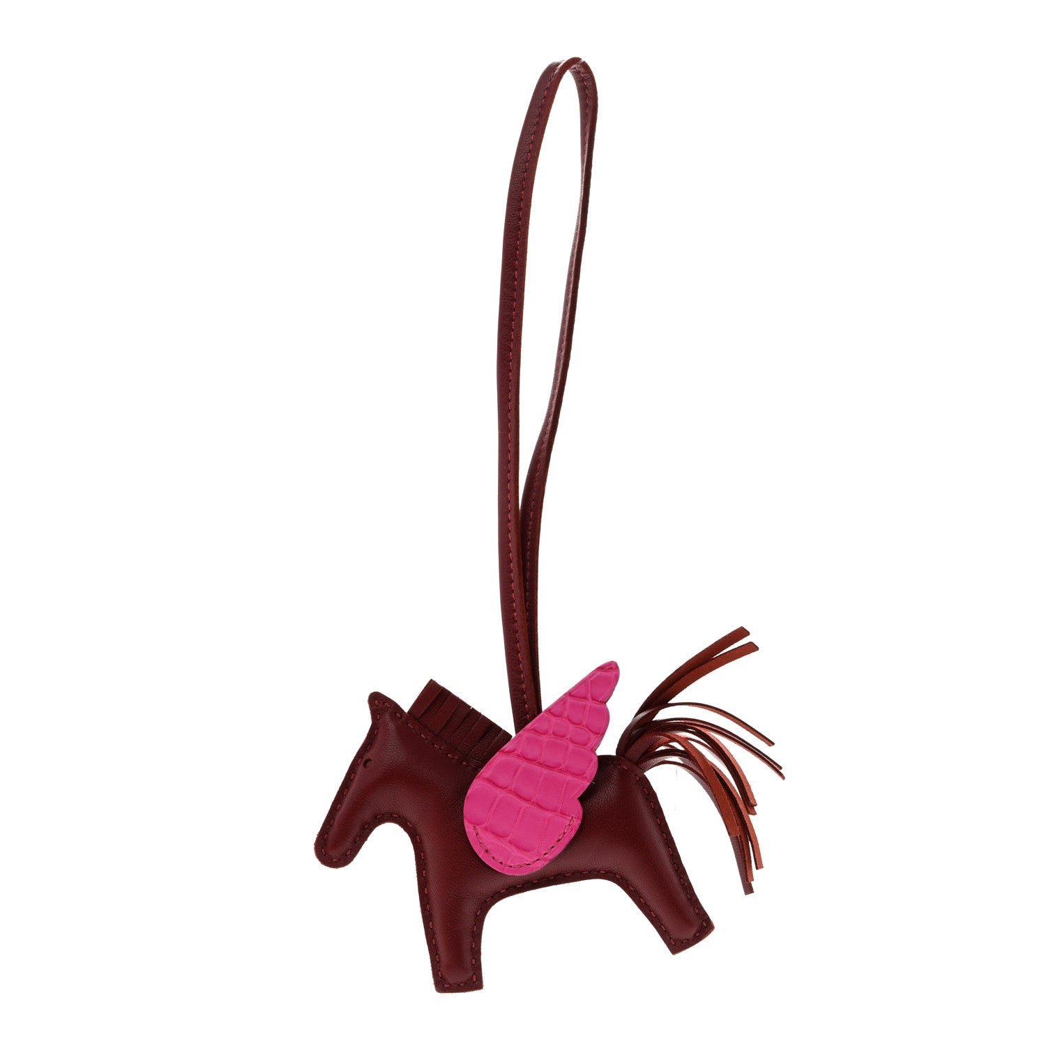 Hermes Milo Lambskin Matte Alligator Touch Grigri Rodeo Pegase Horse Bag Charm PM Rouge H Rose Shocking