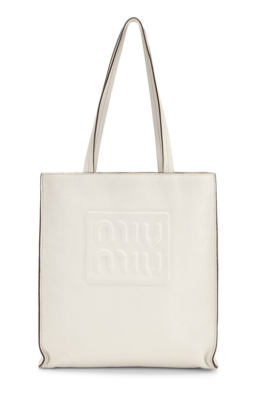 Miu Miu White Calfskin Embossed Logo Tote